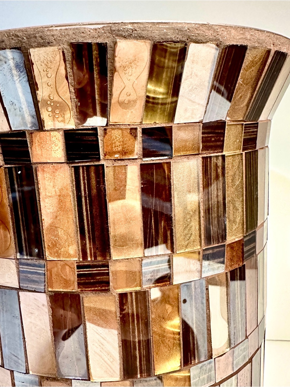 11” Decorative Stained Glass Mosaic Hurricane Vase - Picture 4 of 11